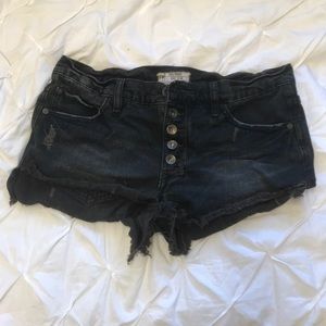 Free People Black Distressed Jean Shorts